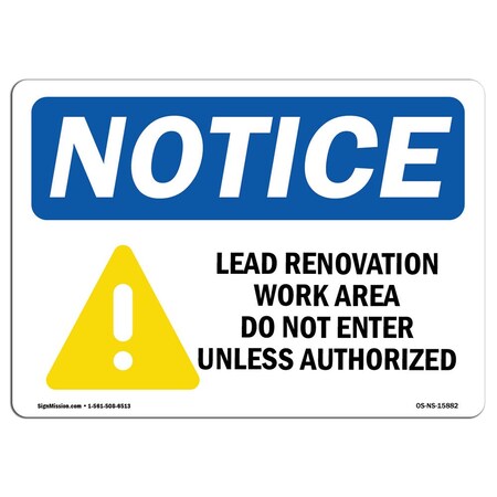 Signmission OSHA Notice Sign, 12" Height, Aluminum, NOTICE Lead Renovation Work Sign With Symbol, Landscape OS-NS-A-1218-L-15882